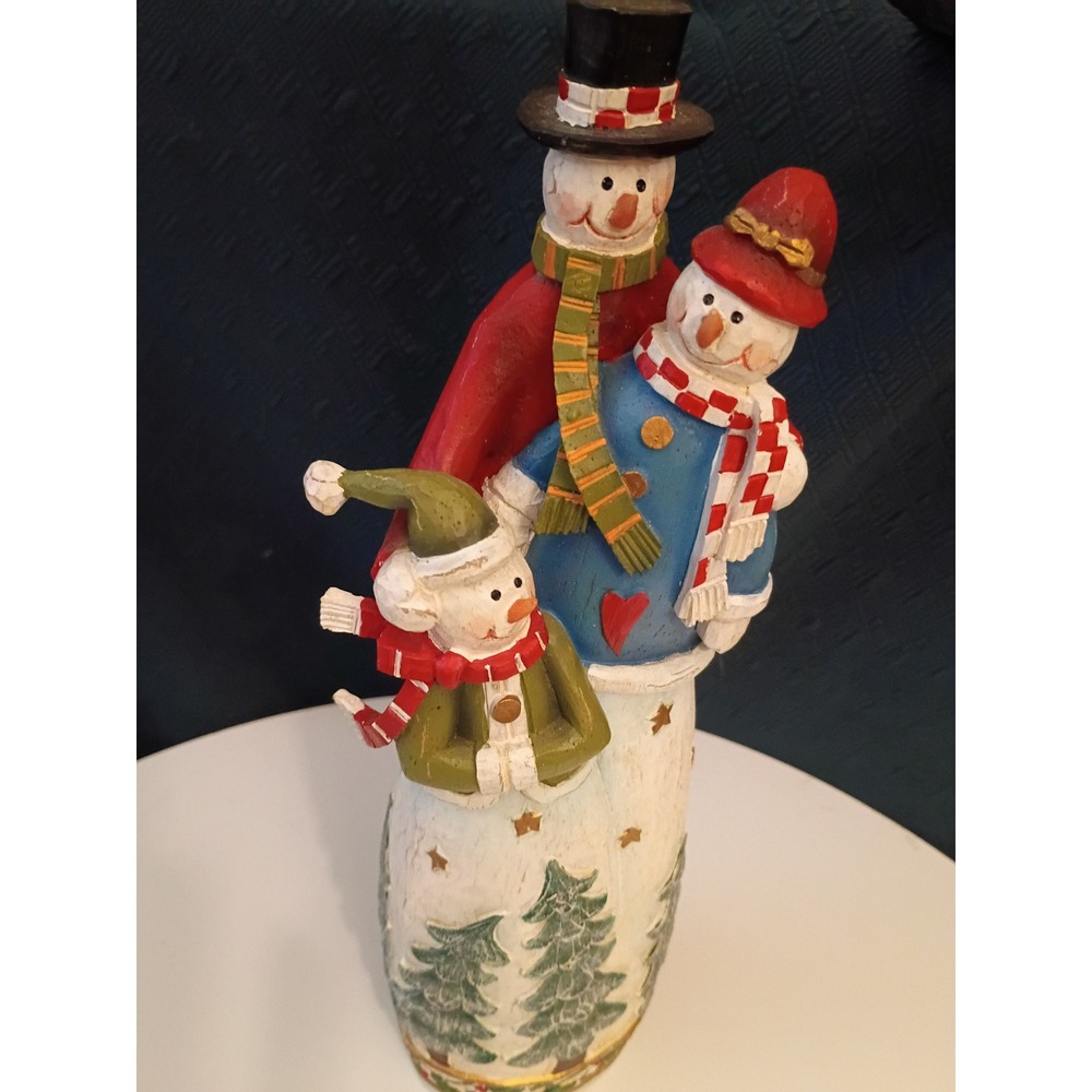 Snowman Family Figurine Christmas Decor Resin Statue Rustic Winter 9.5 Inch